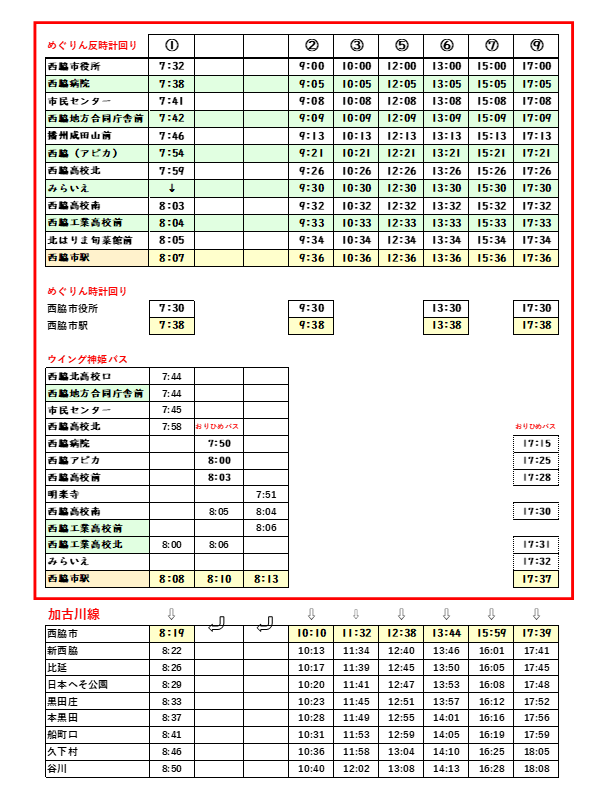 平日バス時刻表②